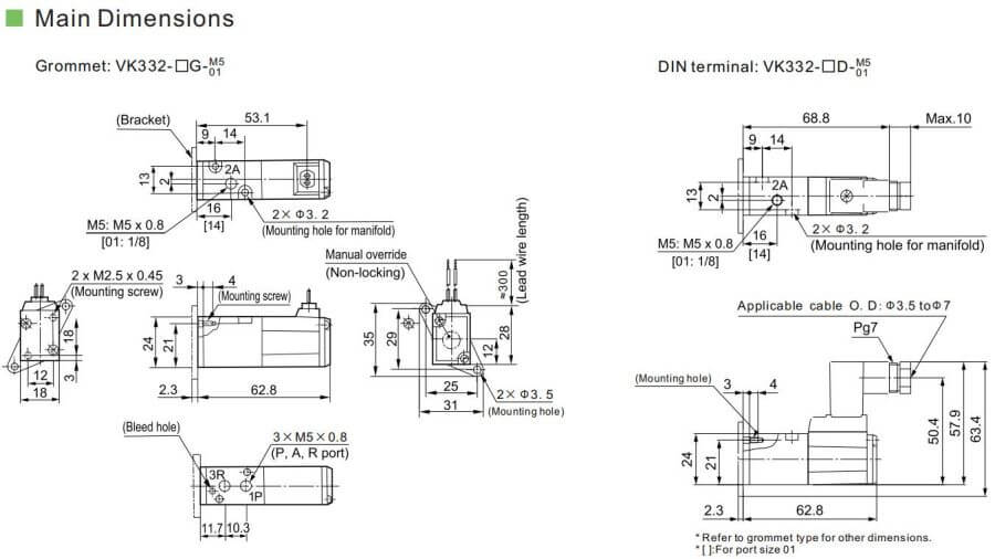 ขนาดวาล์วโซลินอยด์ VK330