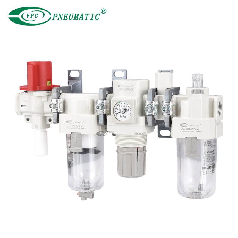 AC20-D ถึง AC60-D Series FRL หน่วยพร้อมวาล์วระบายความดัน 3 พอร์ตวาล์ว