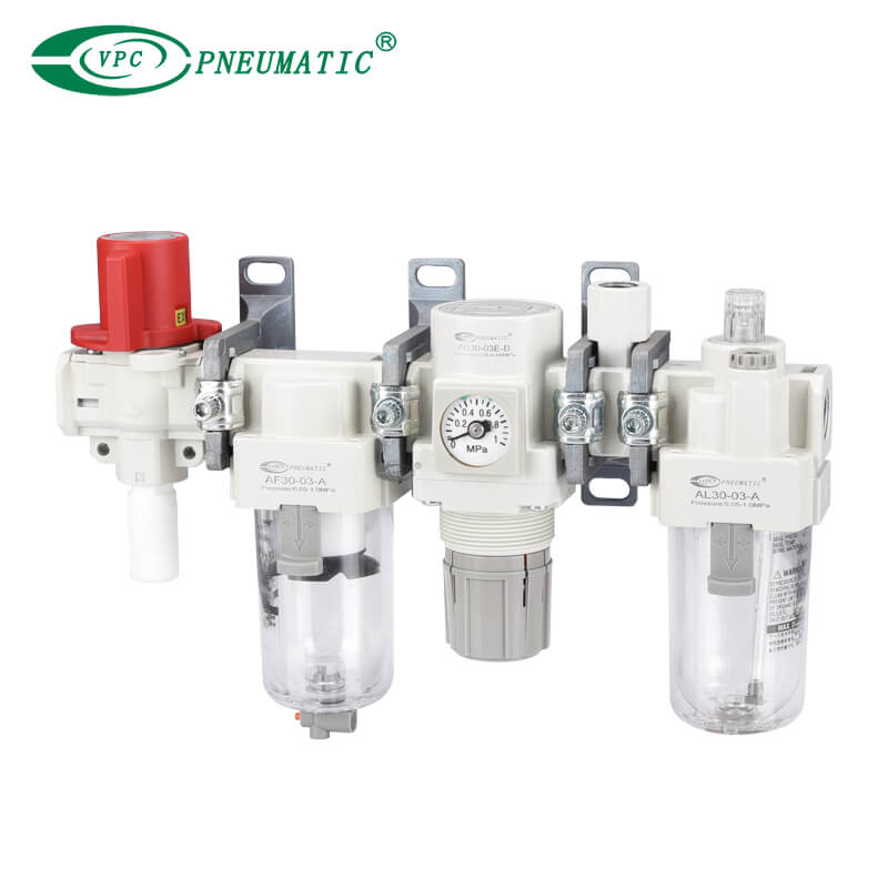 AC20-D ถึง AC60-D Series FRL หน่วยพร้อมวาล์วระบายความดัน 3 พอร์ตวาล์ว